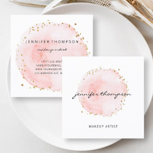 Blush Waterverf Cirkel Gold Stippen Vierkante Visitekaartje