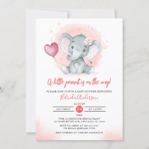 Blush Waterverf Cute Girl's olifant Baby shower Kaart