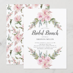 Blush Waterverf Floral Bridal Brunch Kaart