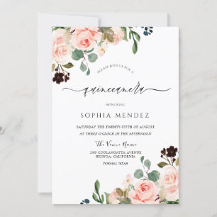Blush Waterverf Floral Modern Wedding Quinceanera Kaart