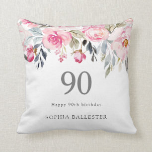 Blush waterverf Floral, mooie 90e verjaardag Kussen