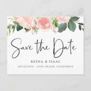 Blush Waterverf Floral Save the Date Aankondigingskaart