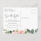 Blush Waterverf Floral Save the Date Aankondigingskaart (Achterkant)