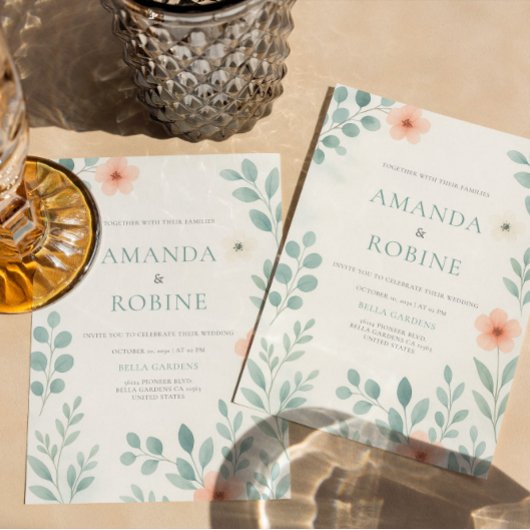 Blush Waterverf Floral Wedding Kaart