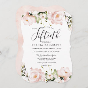 Blush Waterverf Flowers 50th Birthday Party Kaart