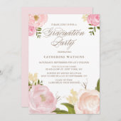 Blush Waterverf Flowers Afstuderen Uitnodiging (Voorkant / Achterkant)
