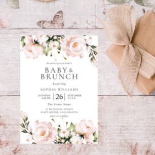 Blush Waterverf Flowers Baby shower Brunch Kaart