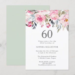 Blush Waterverf Flowers Elegant 60th Birthday Kaart