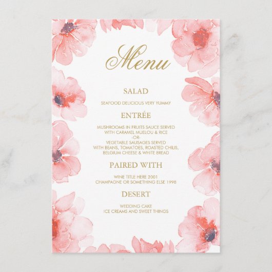 Blush Waterverf Flowers Stijlvol menu (Voorkant)