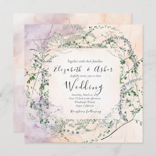 Blush Waterverf Forest Greenery Wedding Kaart (Voorkant / Achterkant)