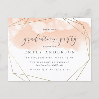 Blush Waterverf Gold Geometrische Graduation Party Uitnodiging Briefkaart