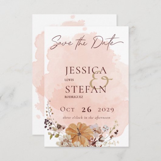 Blush Waterverf herfst moderne bruiloft Save The Date (Voorkant / Achterkant)