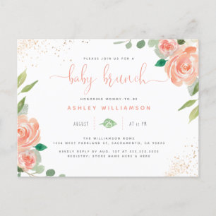 Blush Waterverf Peonies & Eucalyptus Baby Brunch Uitnodiging Briefkaart