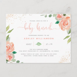Blush Waterverf pioenen & eucalyptus Baby brunch Uitnodiging Briefkaart