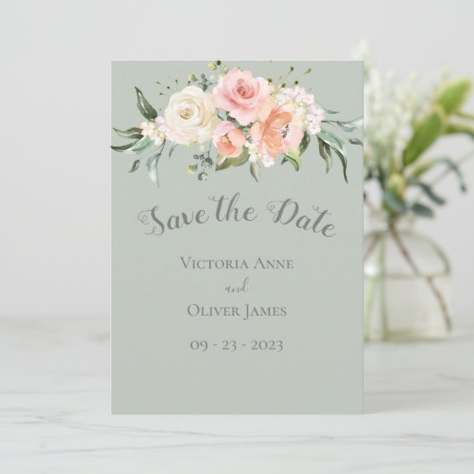 Blush Waterverf Romantic Floral Weddenschap Save t Save The Date (Staand voorkant)