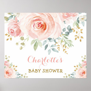  Blush Waterverf Rozen Baby shower Poster