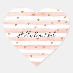 Blush Waterverf Stripes Gold Glitter Hearts   Hart Sticker