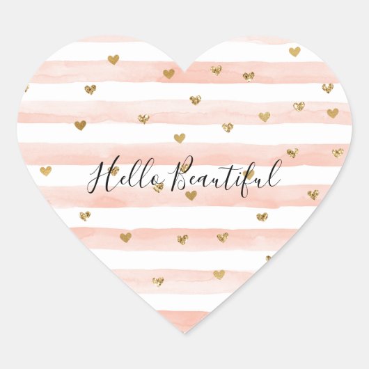 Blush Waterverf Stripes Gold Glitter Hearts Hart Sticker (Voorkant)