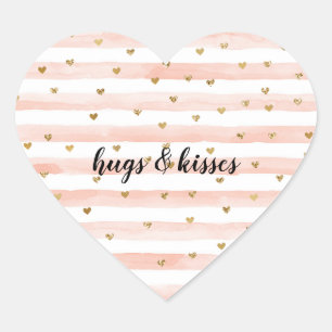 Blush Waterverf Stripes Gold Glitter Hearts Hart Sticker