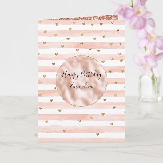 Blush Waterverf Stripes Gold Glitter Hearts Kaart (Orchidee)