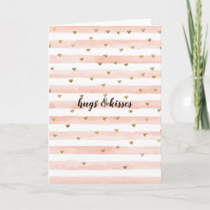 Blush Waterverf Stripes Gold Glitter Hearts Kaart