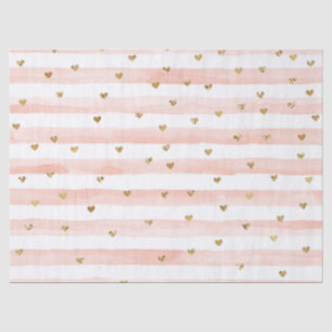 Blush Waterverf Stripes Gold Glitter Hearts Tissuepapier