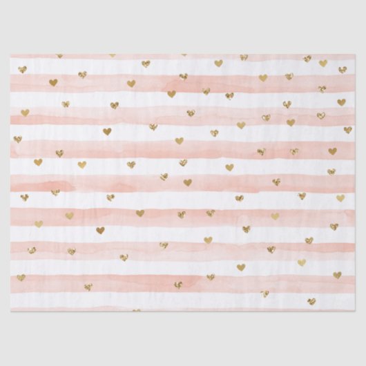 Blush Waterverf Stripes Gold Glitter Hearts Tissuepapier (Voorkant)