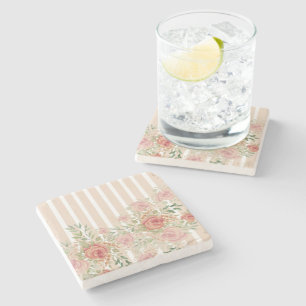 Blush Waterverf Tuin Rozen Handgeschilderd Stenen Onderzetter