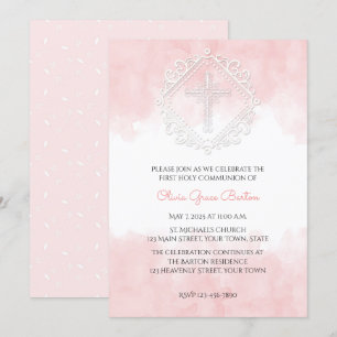 Blush Waterverf White Cross Uitnodiging