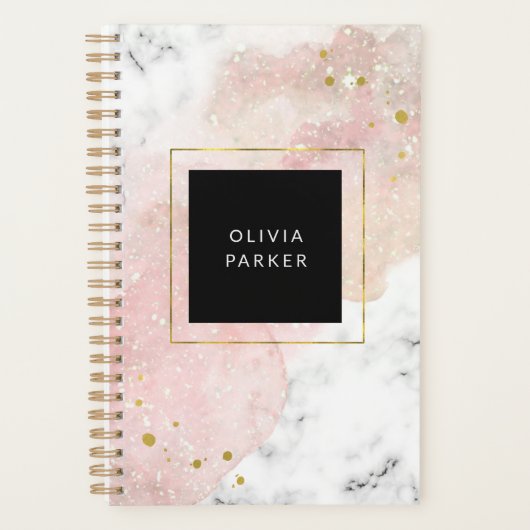 Blush Waterverf | Witte marmer en Faux Gold Planner (Voorkant)