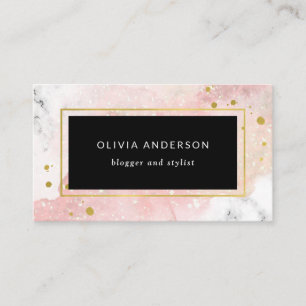 Blush Waterverf Witte marmer en Faux Gold Visitekaartje