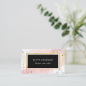 Blush Waterverf | Witte marmer en Faux Gold Visitekaartje (Staand voorkant)