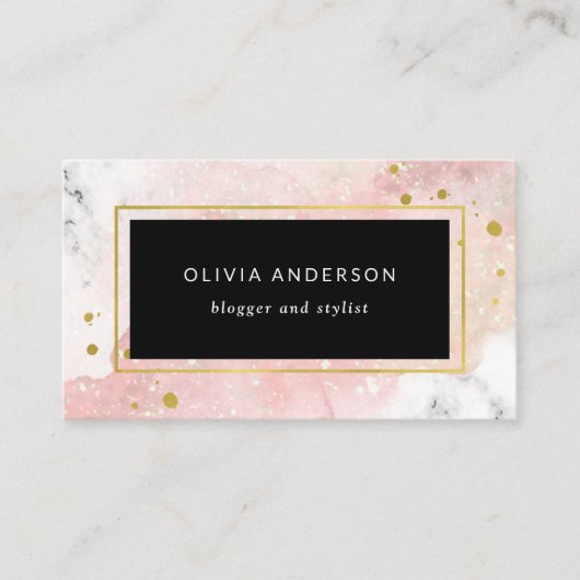 Blush Waterverf | Witte marmer en Faux Gold Visitekaartje (Voorkant)