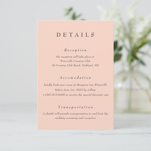 Blush Wedding Details Qr Code Enclosure Kaart (Staand voorkant)