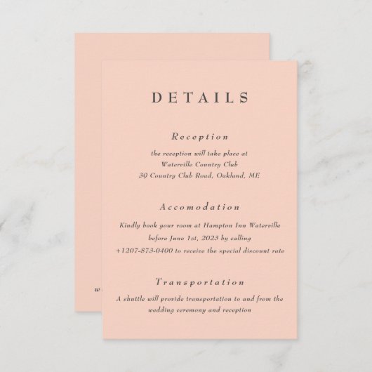 Blush Wedding Details Qr Code Enclosure Kaart (Voorkant / Achterkant)