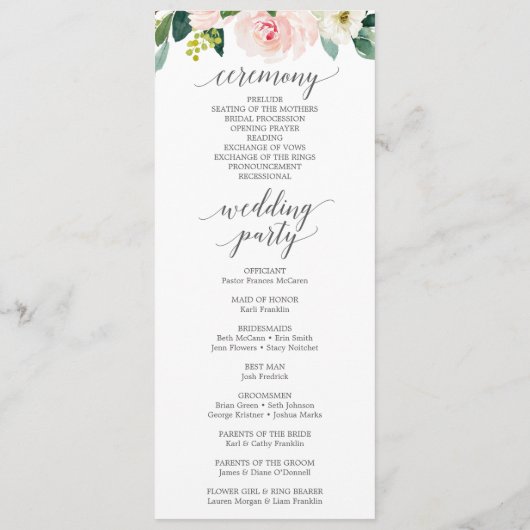 Blush Wedding Programme Blushing Blooms (Dos)