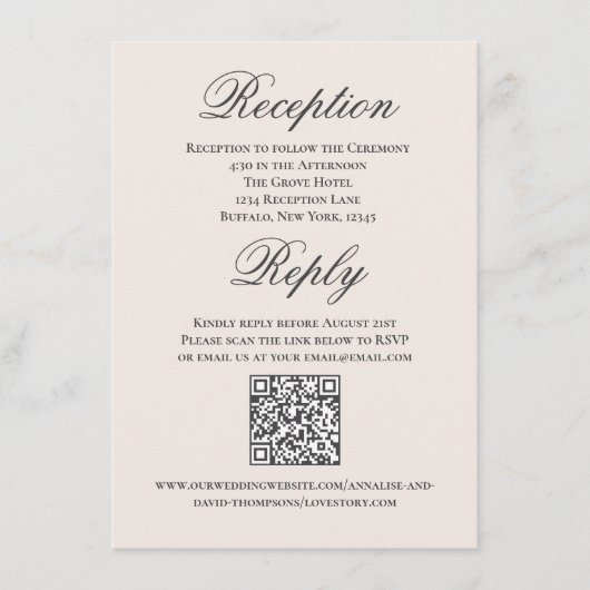 Blush Wedding Script RSVP Reception Informatiekaartje (Voorkant)