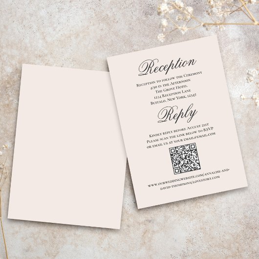 Blush Wedding Script RSVP Reception Informatiekaartje