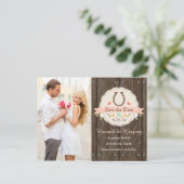 Blush Western Horseshoe Enregistrer la date Carte  (Debout devant)