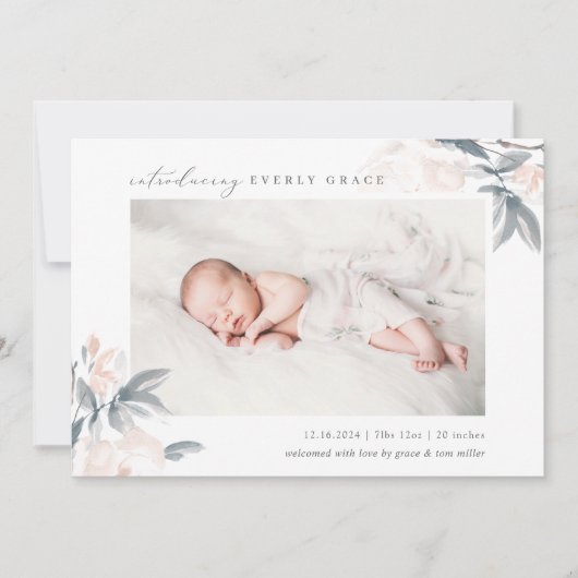 Blush Whisper Floral Photo Faire-part de naissance (Devant)