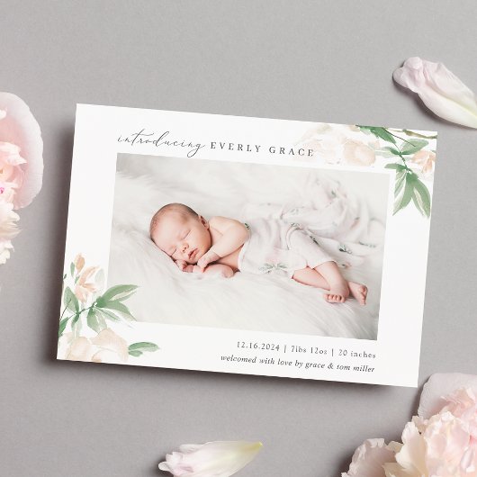 Blush Whisper Floral Photo Faire-part de naissance