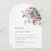 Blush White 3D Roses Simple Wedding Kaart (Voorkant / Achterkant)