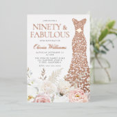 Blush & White 90e verjaardagsfeestje Echt Roos Gou Folie Uitnodiging (Staand Voorkant)