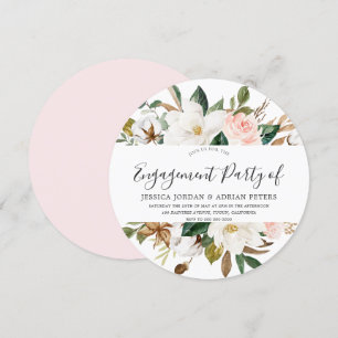 Blush & White Beauful Flowers Engagement Party Kaart