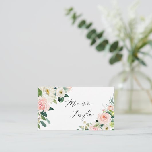 Blush White Bloom Bloemen Bruiloft Details Informatiekaartje (Staand voorkant)