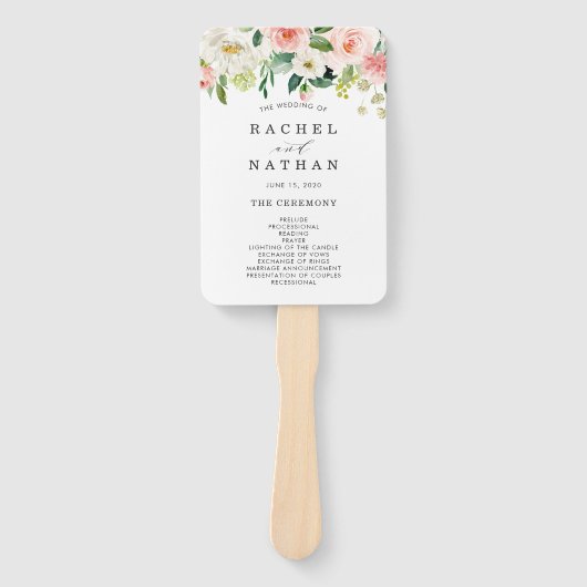 Blush White Bloom Bloemen Bruiloft Programma Handwaaier (Voorkant)