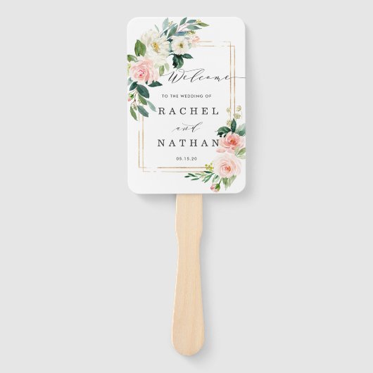 Blush White Bloom Bloemen Bruiloft Programma Handwaaier (Voorkant)