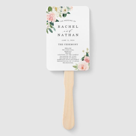 Blush White Bloom Bloemen Bruiloft Programma Handwaaier (Voorkant)