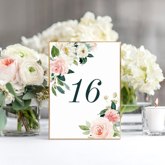 Blush White Bloom Floral Wedstrijding Table Number Kaart