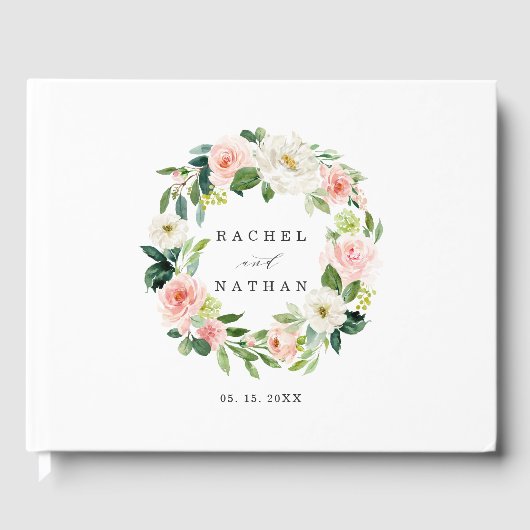 Blush White Bloom Floral Wreath Bruiloft Gastenboe Gastenboek (Voorkant)